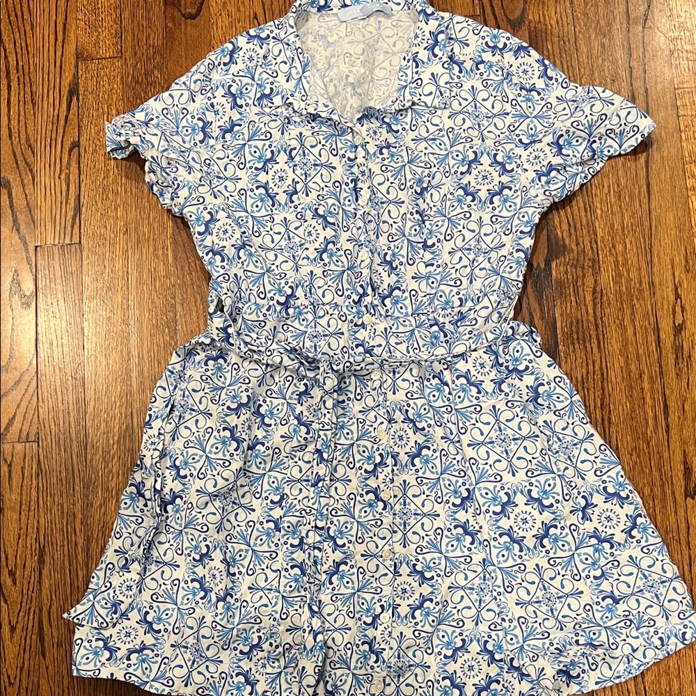 Hill House Blue and White Flora shirt dress